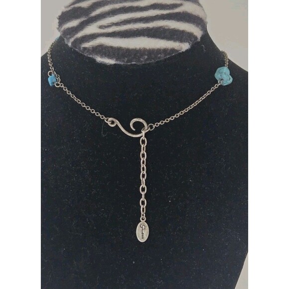 VTG South Western Style Turquoise & Leather Sterling Silver Chain Necklace - Picture 5 of 9